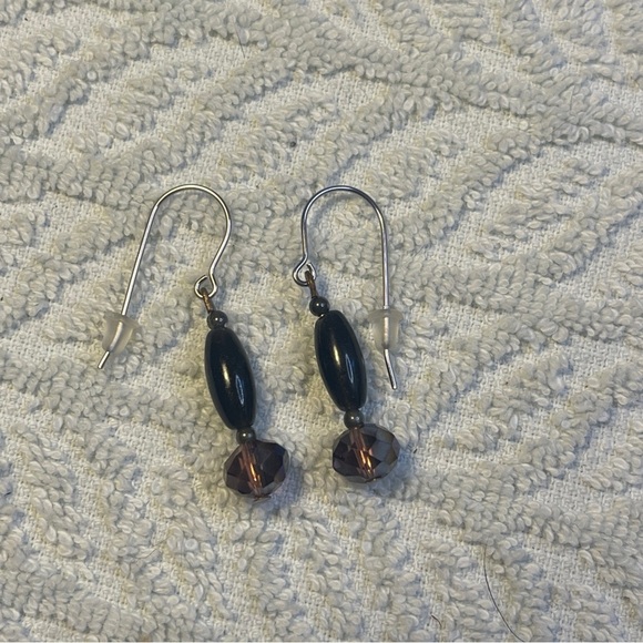 Elegant Black and Brown Dangle Earrings - Picture 2 of 5
